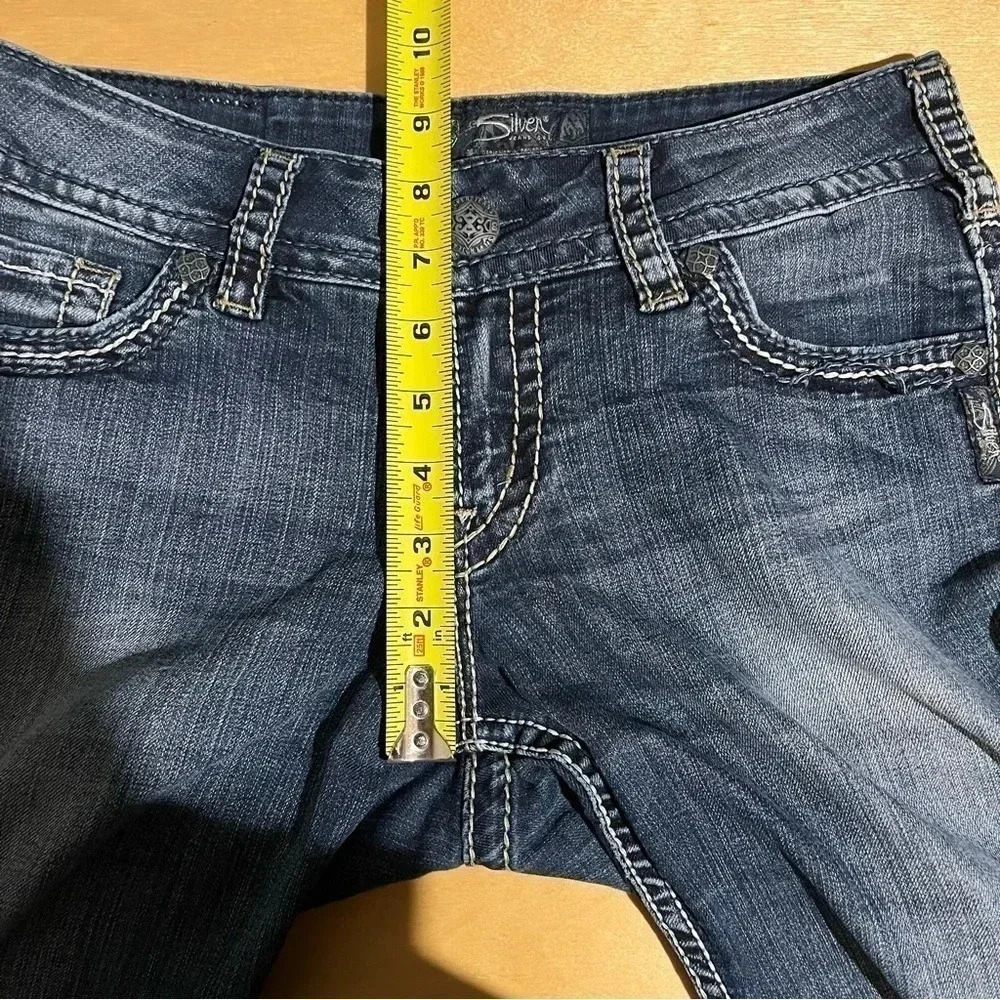 Silver Suki Capri Jeans Womens 27 Blue Low Rise Crop Cuffed Denim Thick Stitch - Picture 9 of 11